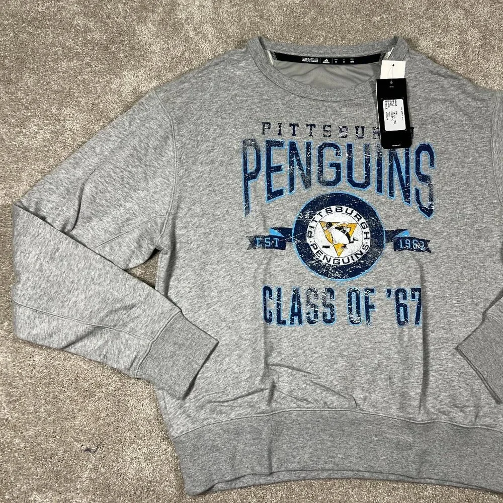 Adidas Mens Medium Heather Gray Pittsburgh Penguins Alternate NHL Sweatshirt NWT